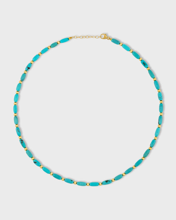 Nevada Elongated Turquoise Gold Bead Necklace