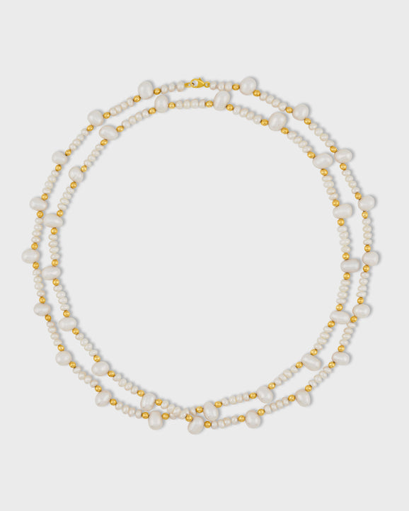 Ocean Pearl Gold Bead Double Long Necklace