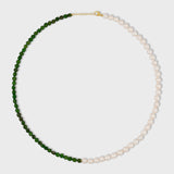 Ocean Chrome Diopside Round Pearl Union Necklace