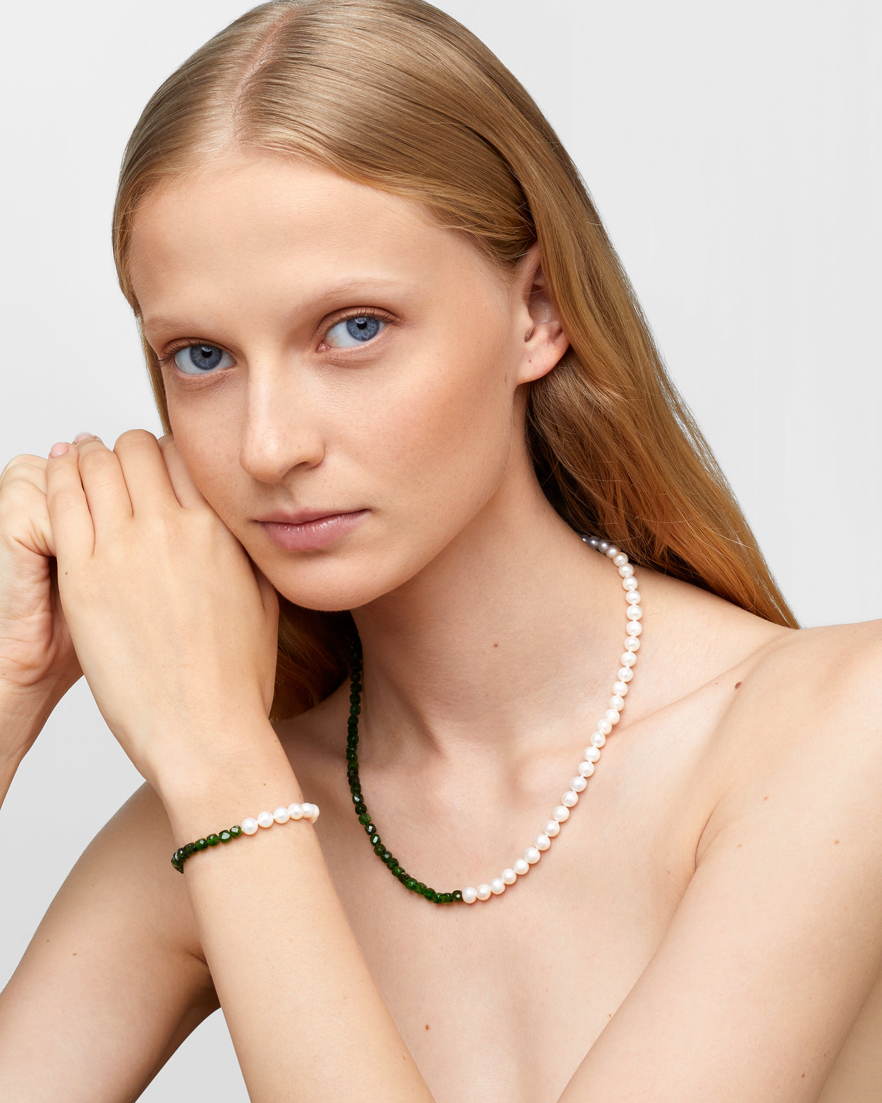 Ocean Chrome Diopside Round Pearl Union Necklace