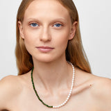 Ocean Chrome Diopside Round Pearl Union Necklace