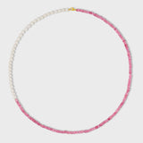 Pink Topaz Round Pearl Asymmetric Necklace