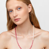 Pink Topaz Round Pearl Asymmetric Necklace