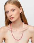 Ocean Pink Topaz Round Pearl Asymmetric Necklace