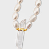 Ocean Vertical Pearl with Crystal Quartz Charm Necklace