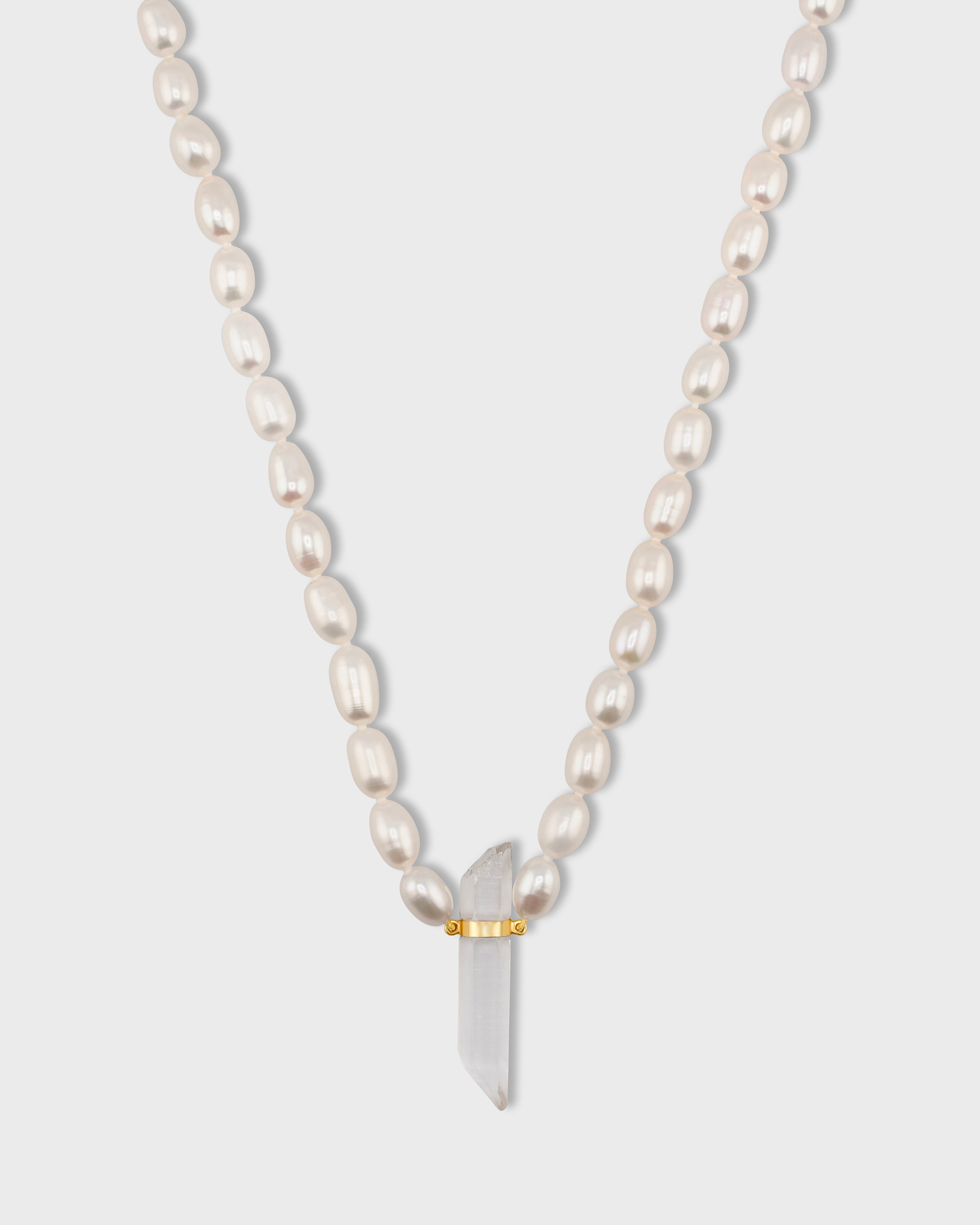 Ocean Vertical Pearl with Crystal Quartz Charm Necklace