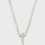 Ocean Vertical Pearl with Crystal Quartz Charm Necklace