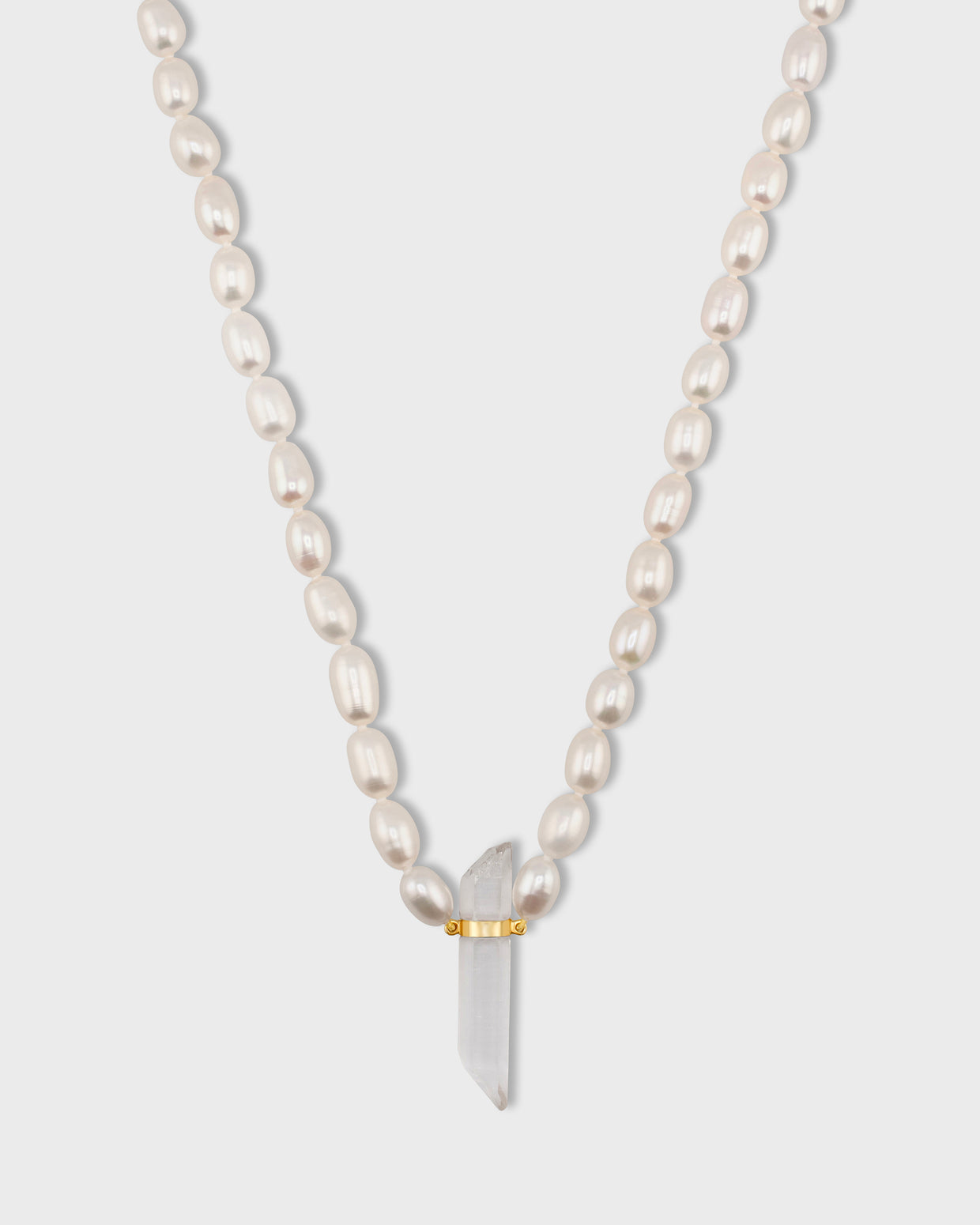 Ocean Vertical Pearl with Crystal Quartz Charm Necklace