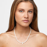 Ocean Vertical Pearl with Crystal Quartz Charm Necklace