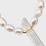 Ocean Vertical Pearl with Crystal Quartz Charm Necklace