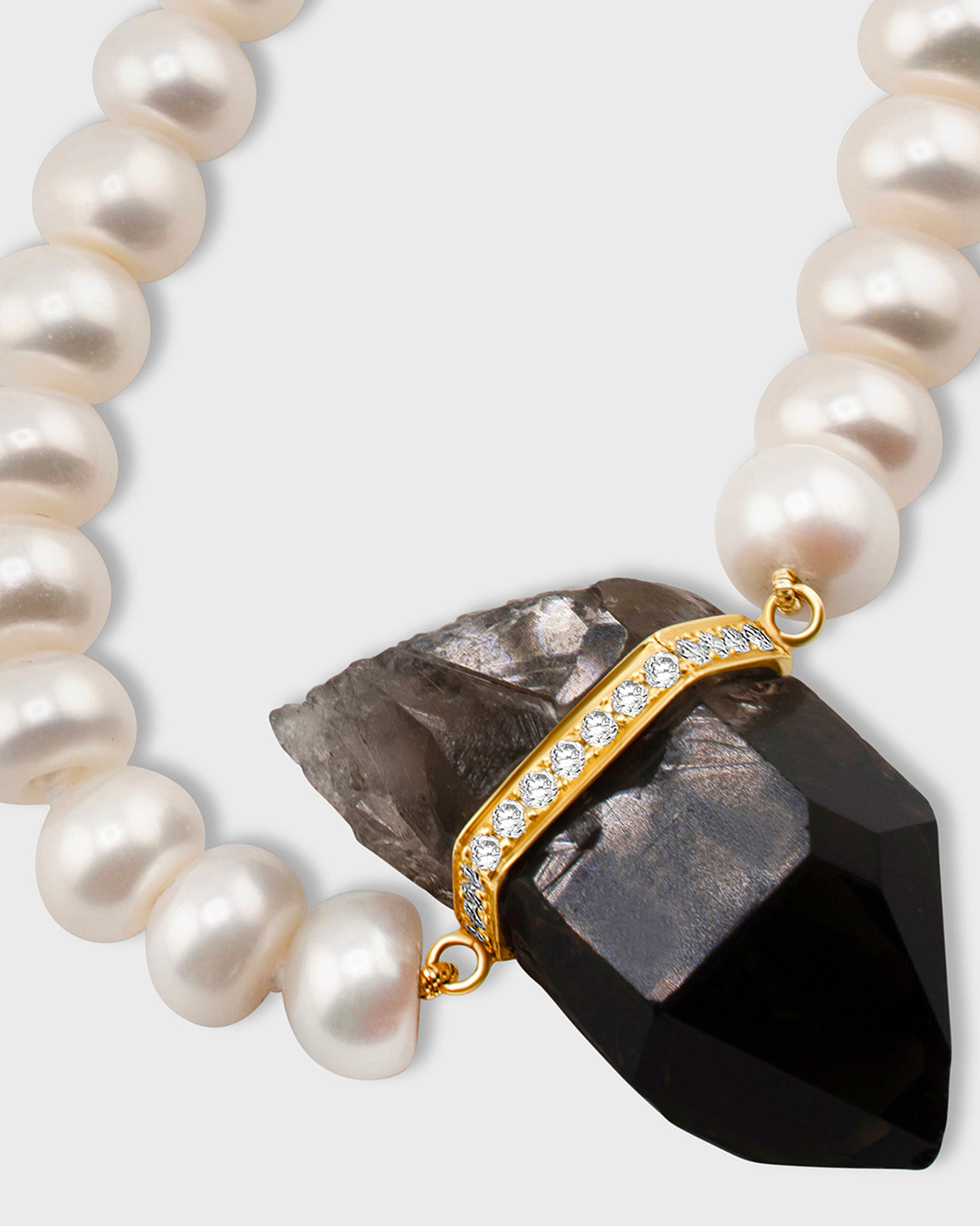 Ocean Jumbo Pearl Smoky Quartz Diamond Charm Necklace