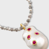 Ocean Labradorite & Pearl Ruby Baroque Pearl Charm Necklace