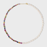 Faceted Rainbow Sapphire Pearl Union Necklace