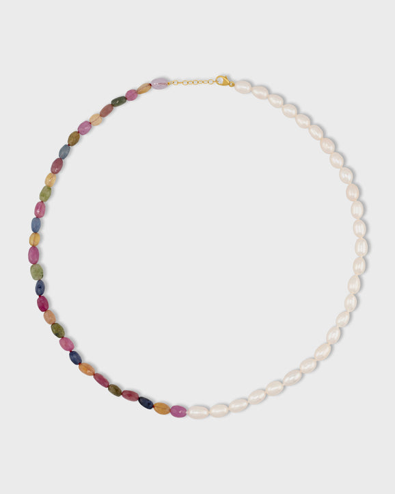 Ocean Faceted Rainbow Sapphire Pearl Union Necklace