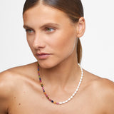 Faceted Rainbow Sapphire Pearl Union Necklace