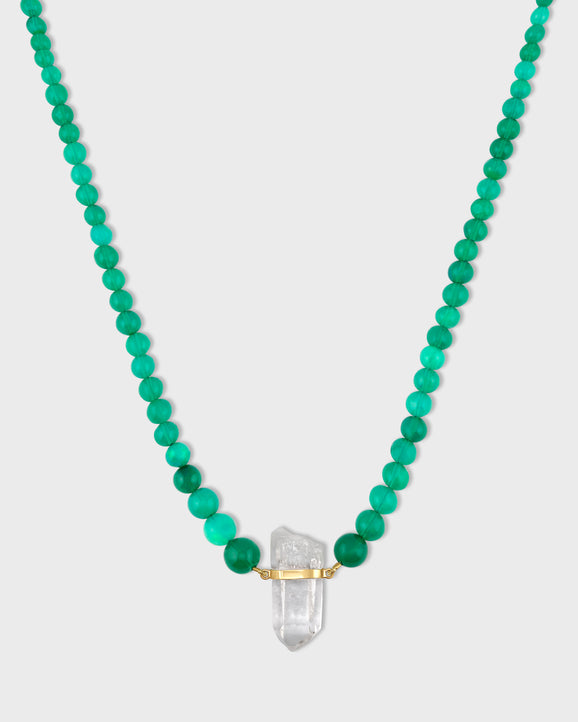Soleil Green Opal Sphere Crystal Quartz Gold Bar Necklace