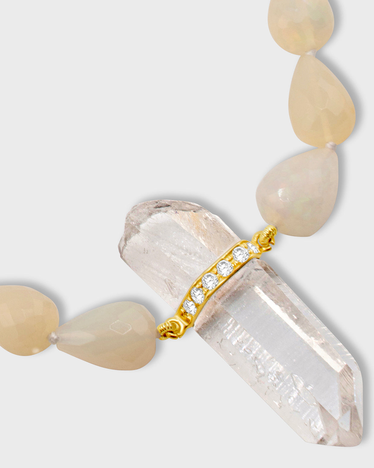 Soleil Opal Tear Drop Crystal Quartz Diamond Necklace