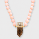 Oracle Pink Opal Smoky Quartz Diamond Bar Necklace