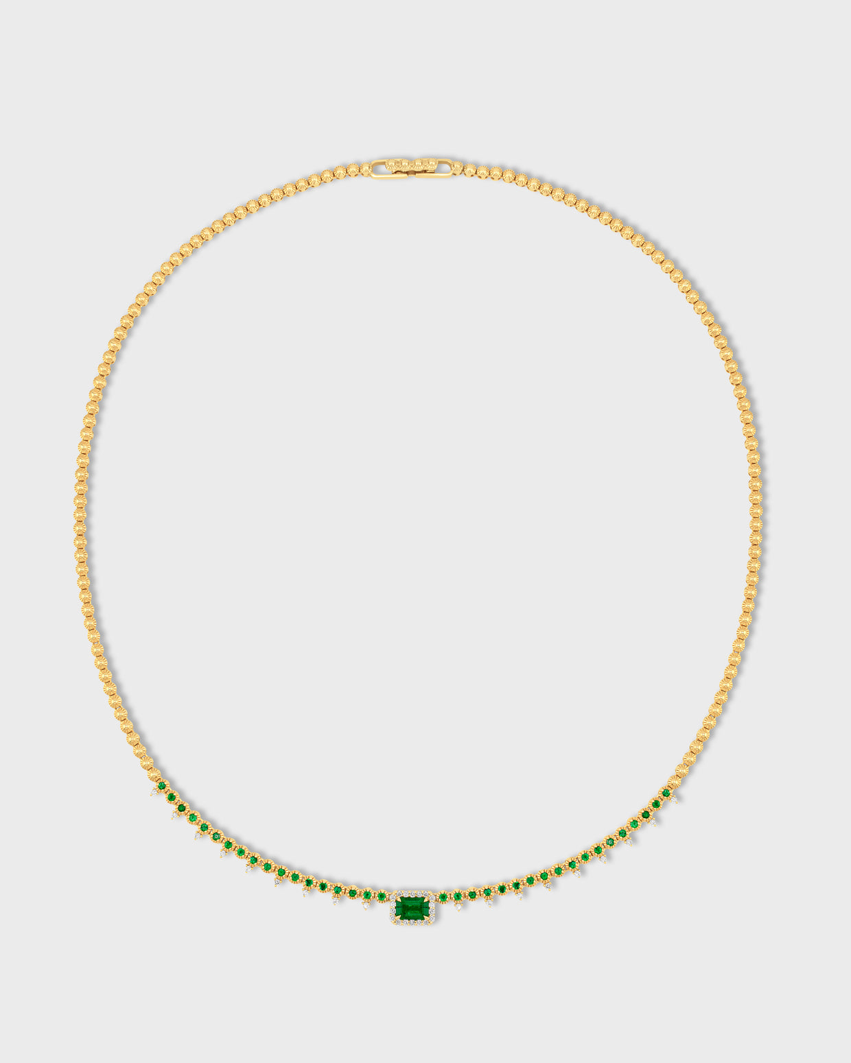 Chakra Emerald Diamond Halo Tennis Necklace