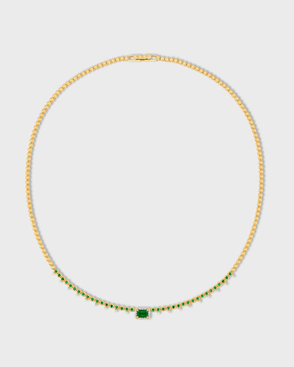 Chakra Emerald Diamond Halo Tennis Necklace