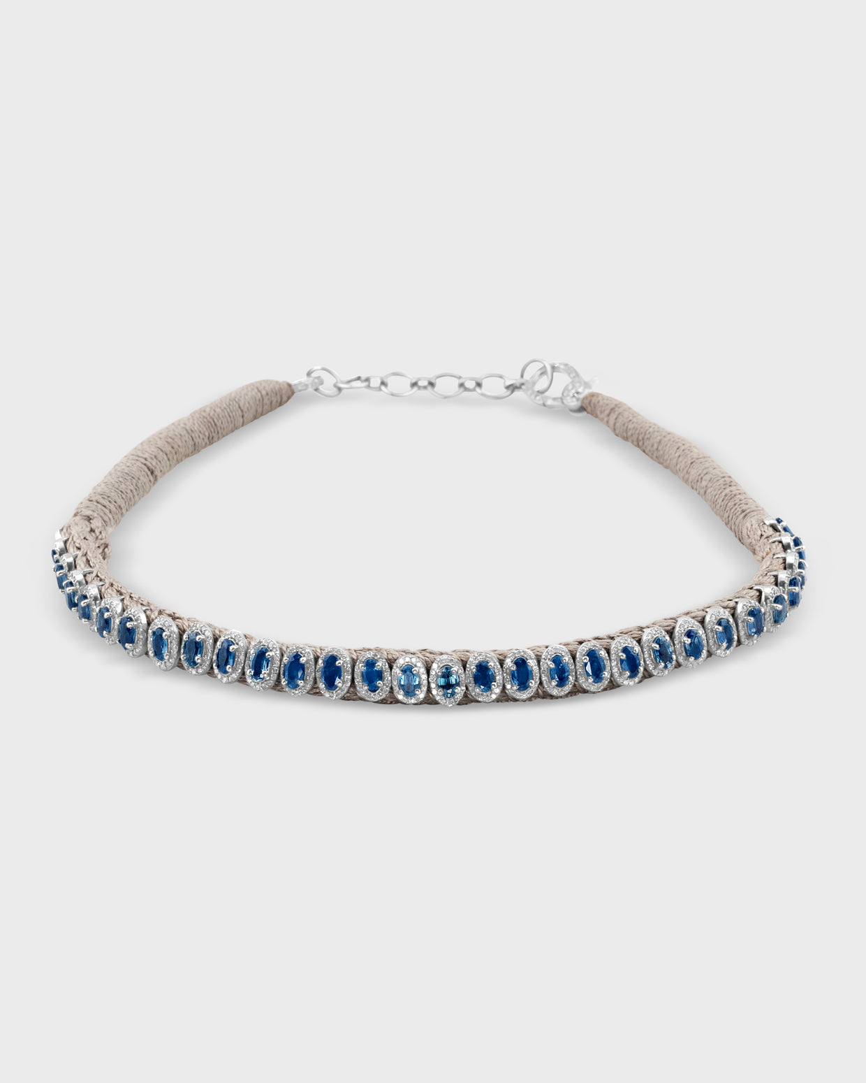 Chakra Skinny Blue Sapphire Diamond Silver Woven Collar