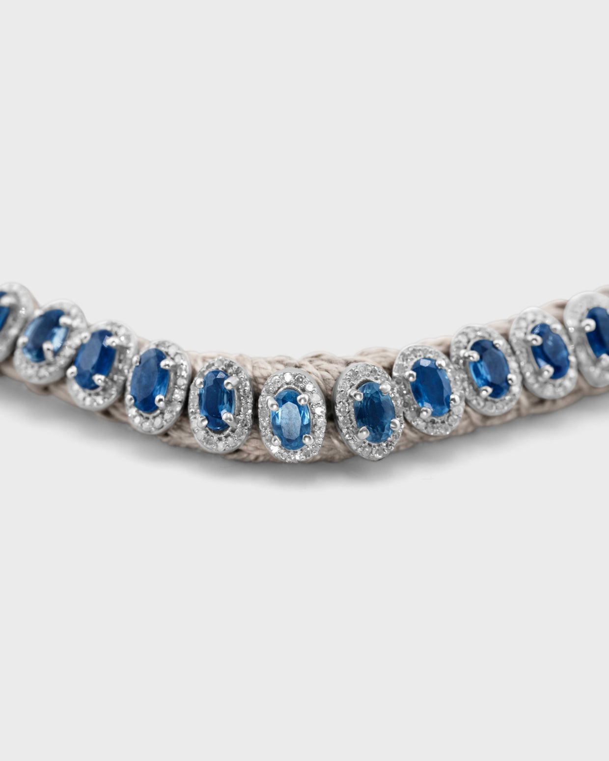 Chakra Skinny Blue Sapphire Diamond Silver Woven Collar