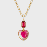 Rubellite Tourmaline Slice Diamond Heart Necklace