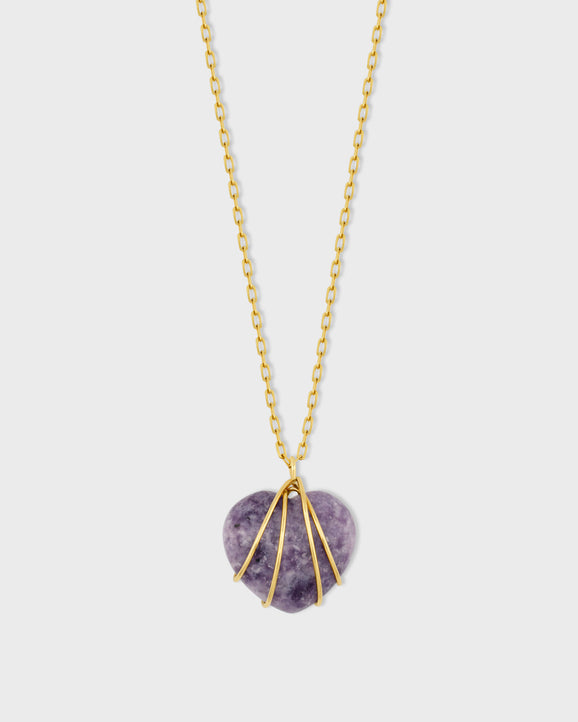 Love Lepidolite Hand Wrapped Heart Necklace
