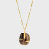 Crystallized Burl Wood Gold Wrapped Charm Long Chain Necklace