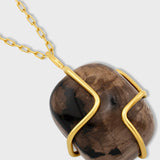 Crystallized Burl Wood Gold Wrapped Charm Long Chain Necklace