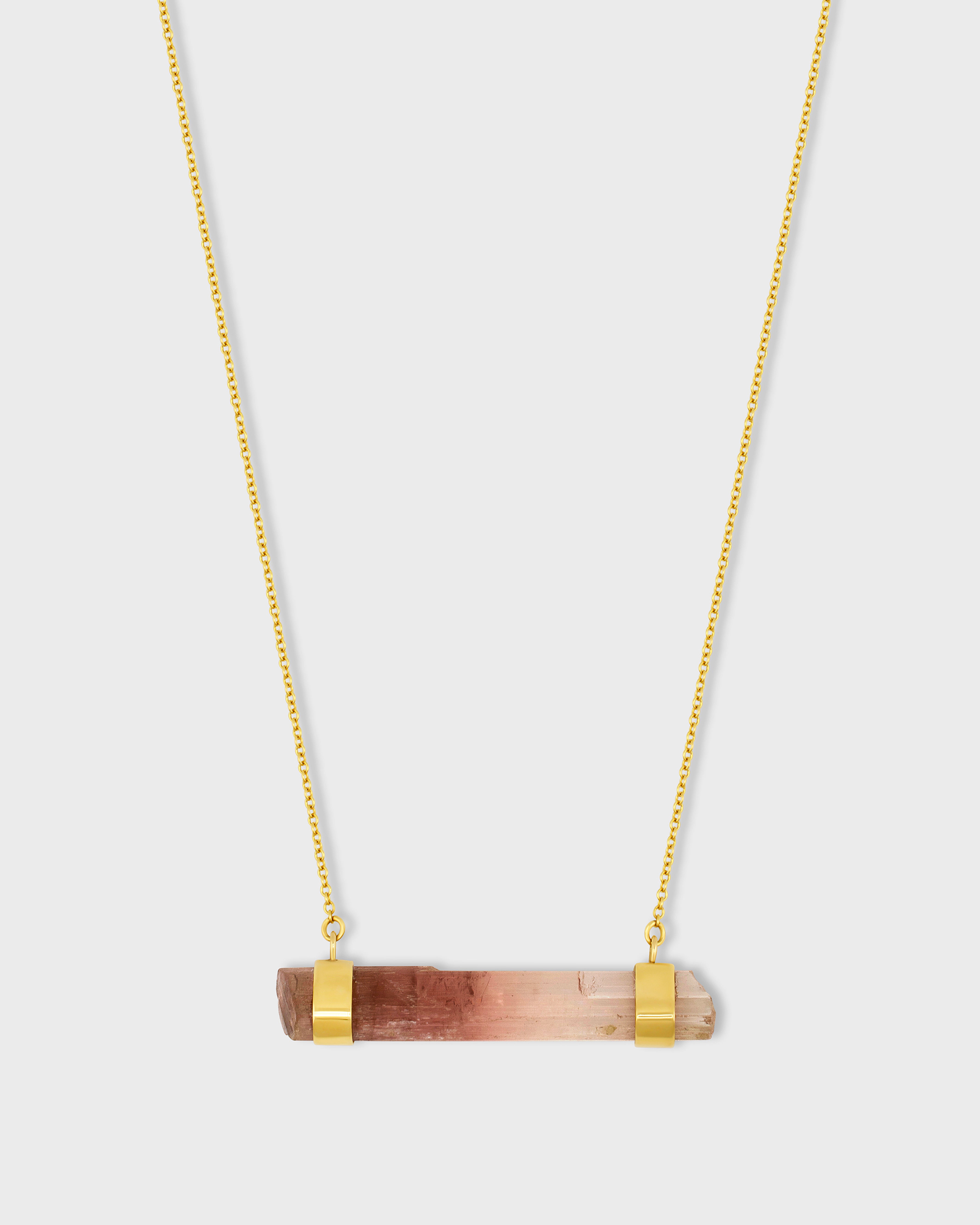 Crystalline Watermelon Tourmaline Double Gold Bar Necklace