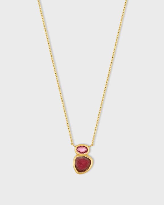 Treasure Pink Tourmaline Slice Oval Gemstone Necklace