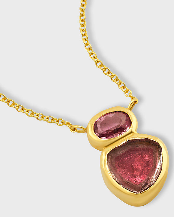 Treasure Pink Tourmaline Slice Oval Gemstone Necklace