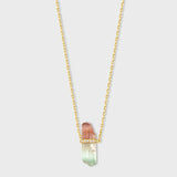 Crystalline Watermelon Tourmaline Diamond Gold Bar Necklace