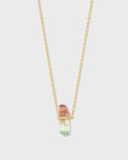 Crystalline Watermelon Tourmaline Diamond Gold Bar Necklace