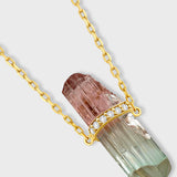 Crystalline Watermelon Tourmaline Diamond Bar Necklace