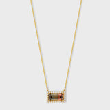 Treasure Rainbow Tourmaline Emerald Cut Champagne Diamond Halo Necklace