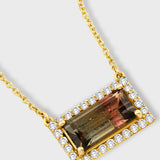 Treasure Mini Rainbow Tourmaline Diamond Bezel Necklace