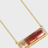 Treasure Rainbow Tourmaline East West Diamond Halo Necklace