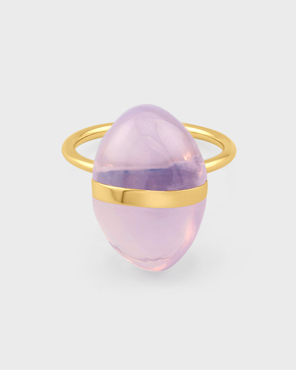 Crystalline Lavender Quartz Gold Bar Ring