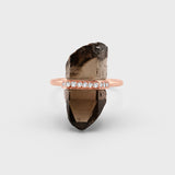 Crystalline Smoky Quartz Diamond Rose Gold Ring