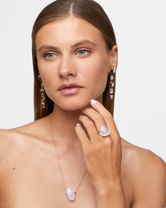 Crystalline Lavender Quartz Diamond Bar Ring