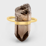 Crystalline Smoky Quartz Gold Bar Ring