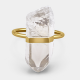 Crystalline Crystal Quartz Gold Bar Ring