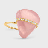 Crystalline Rose Quartz Diamond Bar Ring