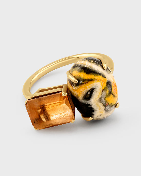 Gemmy Bumble Bee Jasper Citrine Moi et Toi Ring