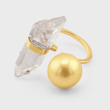 Ocean Golden Sea Pearl Crystal Quartz Ring