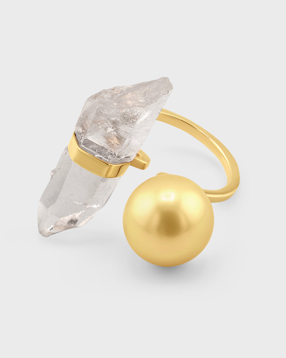Ocean Golden Sea Pearl Crystal Quartz Ring