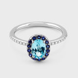 Chakra Topaz Blue Sapphire Halo Diamond Ring