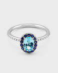 Chakra Topaz Blue Sapphire Halo Diamond Ring